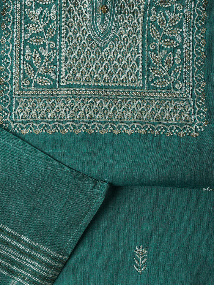Sea Green Cotton Blend Embroidered Unstitched Dress Material