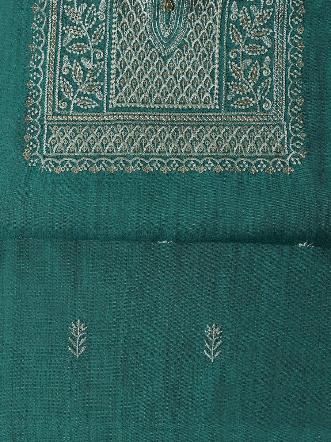 Sea Green Cotton Blend Embroidered Unstitched Dress Material