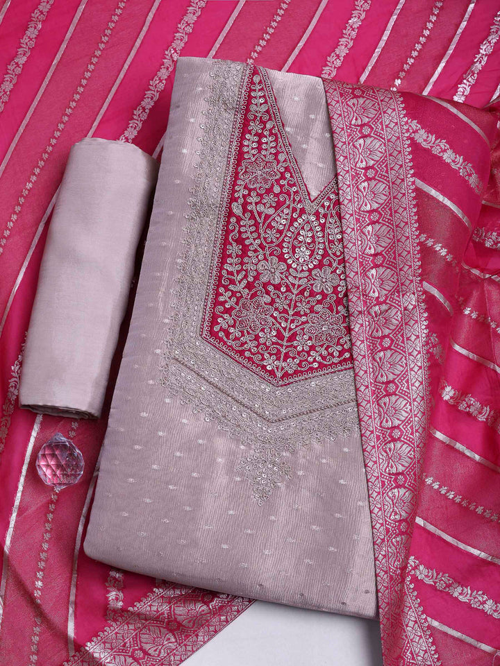 Golden Beige Tissue Embroidered Unstitched Dress Material