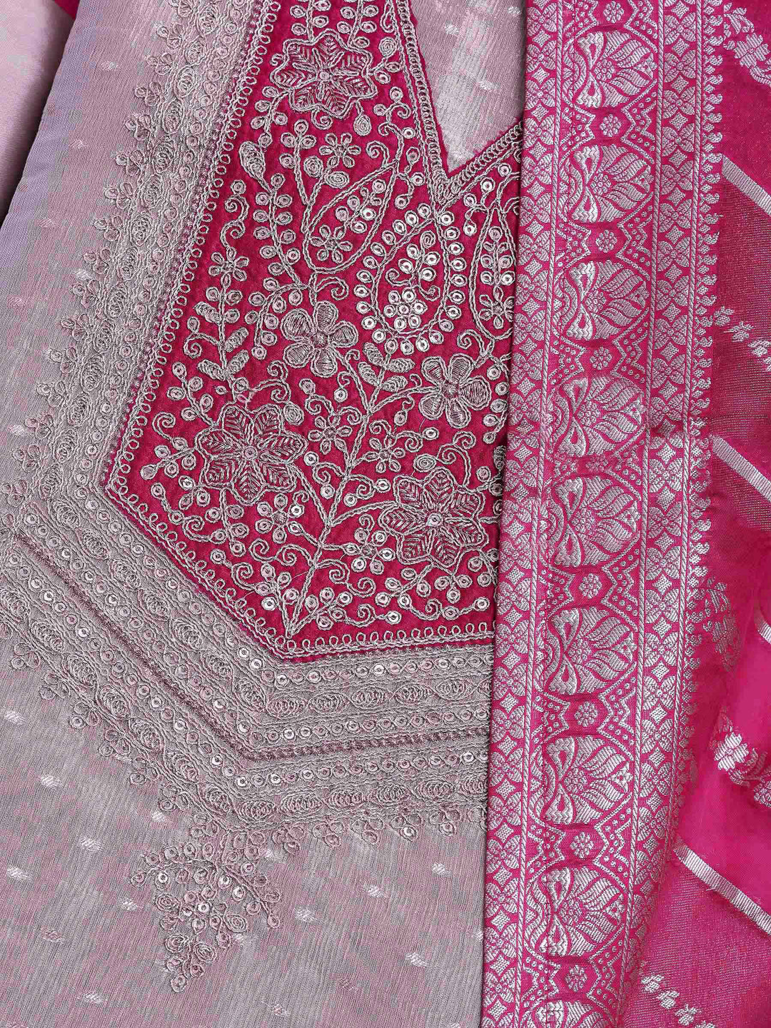 Golden Beige Tissue Embroidered Unstitched Dress Material