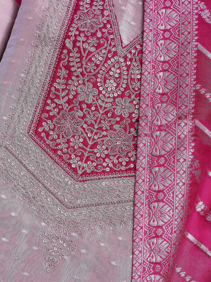 Golden Beige Tissue Embroidered Unstitched Dress Material