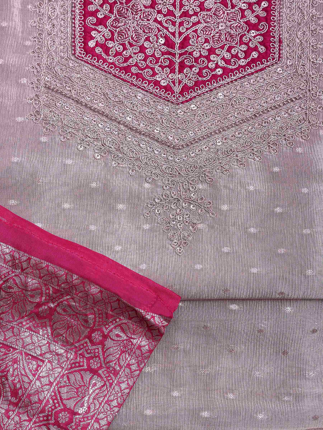 Golden Beige Tissue Embroidered Unstitched Dress Material