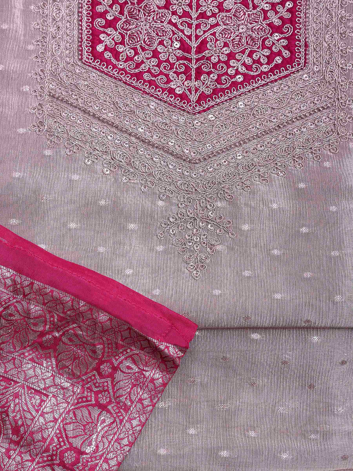 Golden Beige Tissue Embroidered Unstitched Dress Material