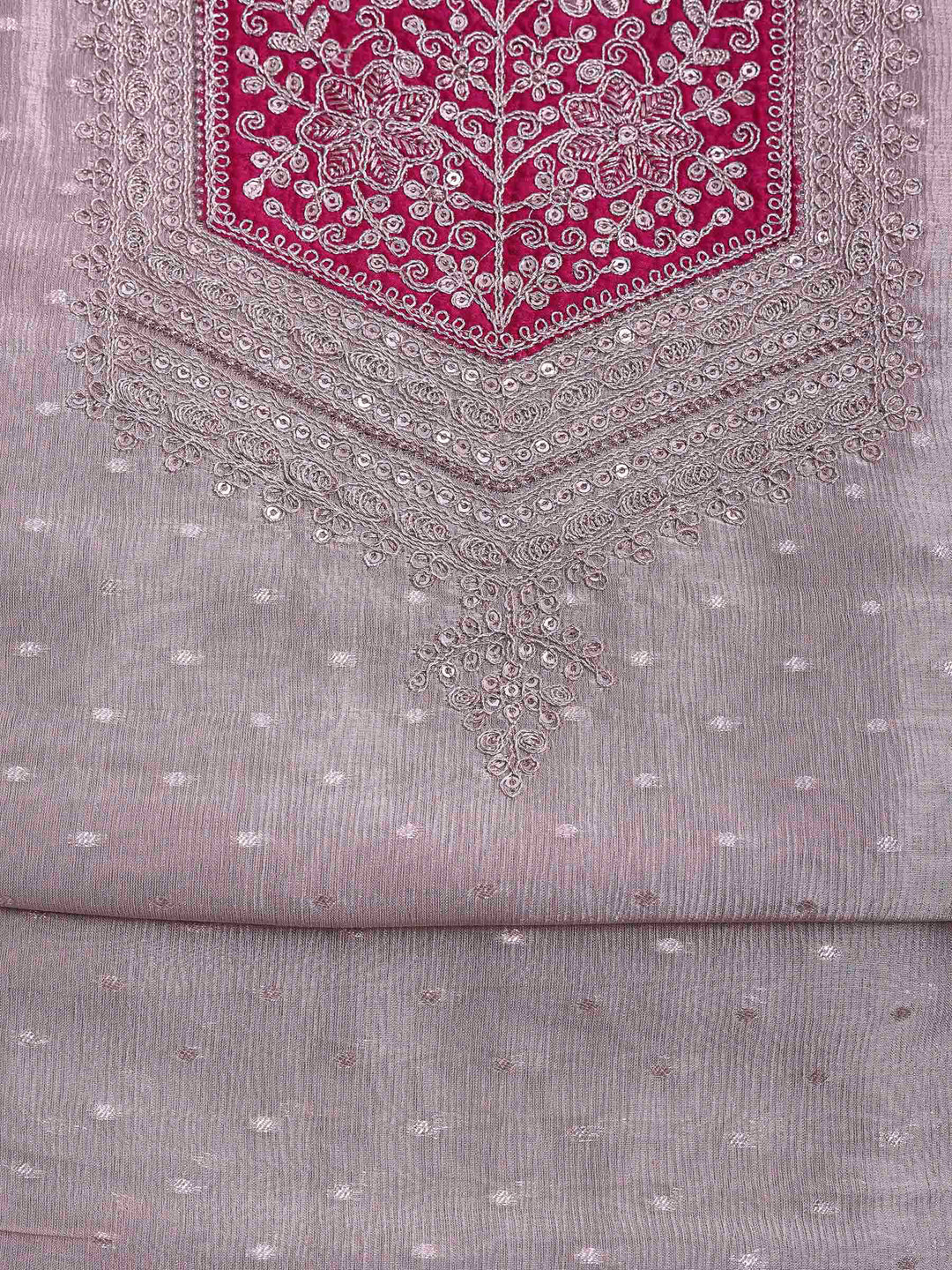 Golden Beige Tissue Embroidered Unstitched Dress Material