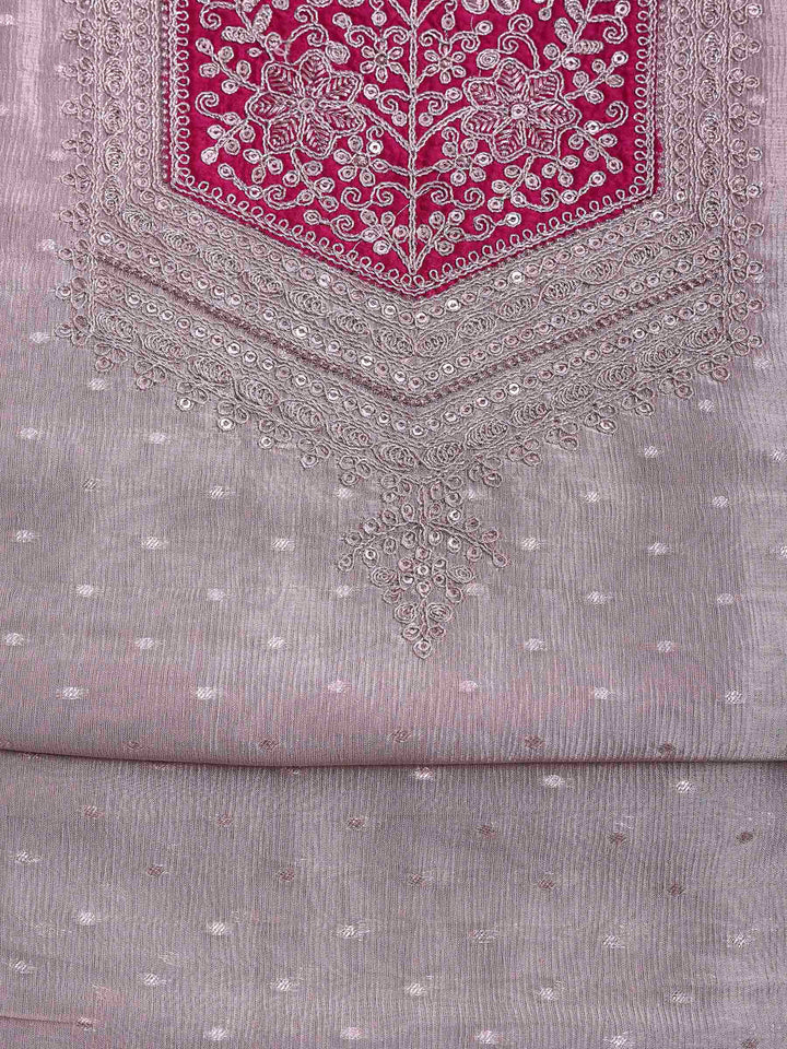 Golden Beige Tissue Embroidered Unstitched Dress Material