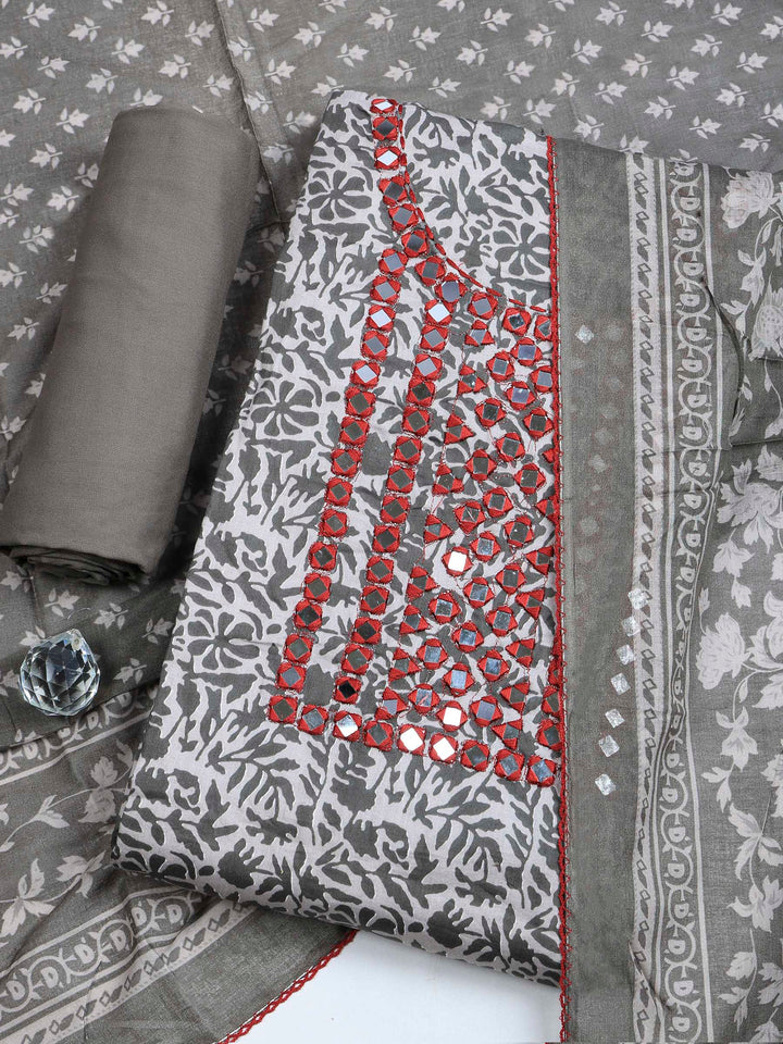 Grey Lt Cotton Blend Printed Unstitched Dress Material