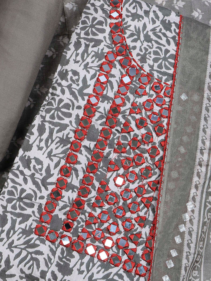 Grey Lt Cotton Blend Printed Unstitched Dress Material
