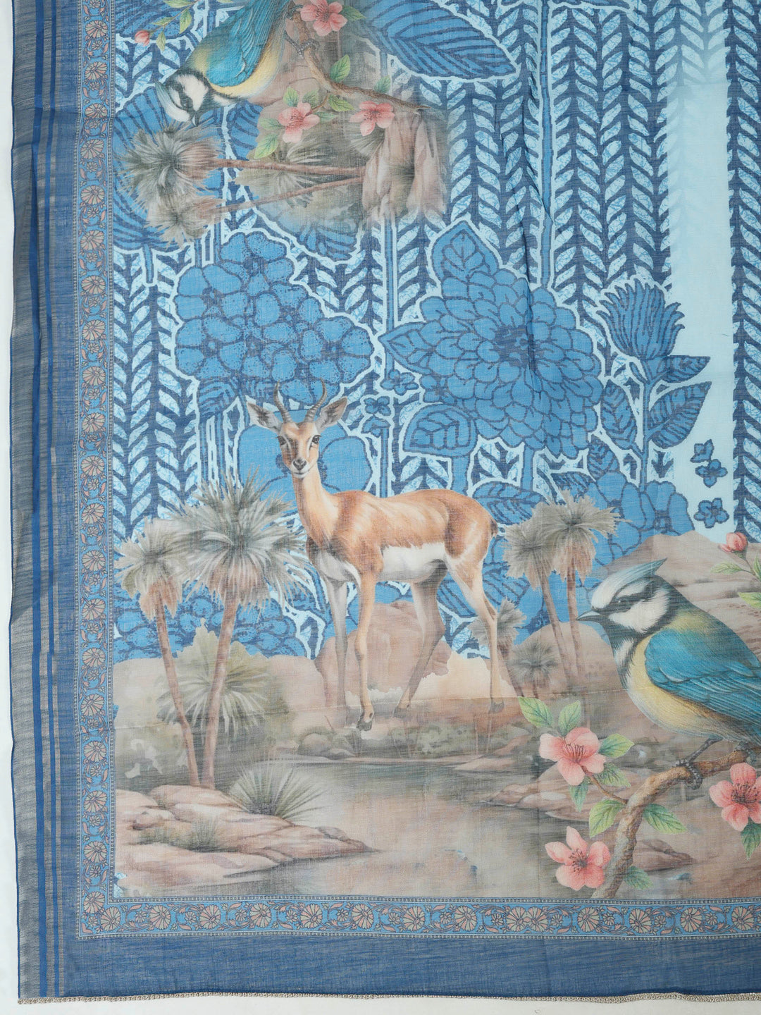 Blue Cotton Blend Printed Unstitched Dress Material