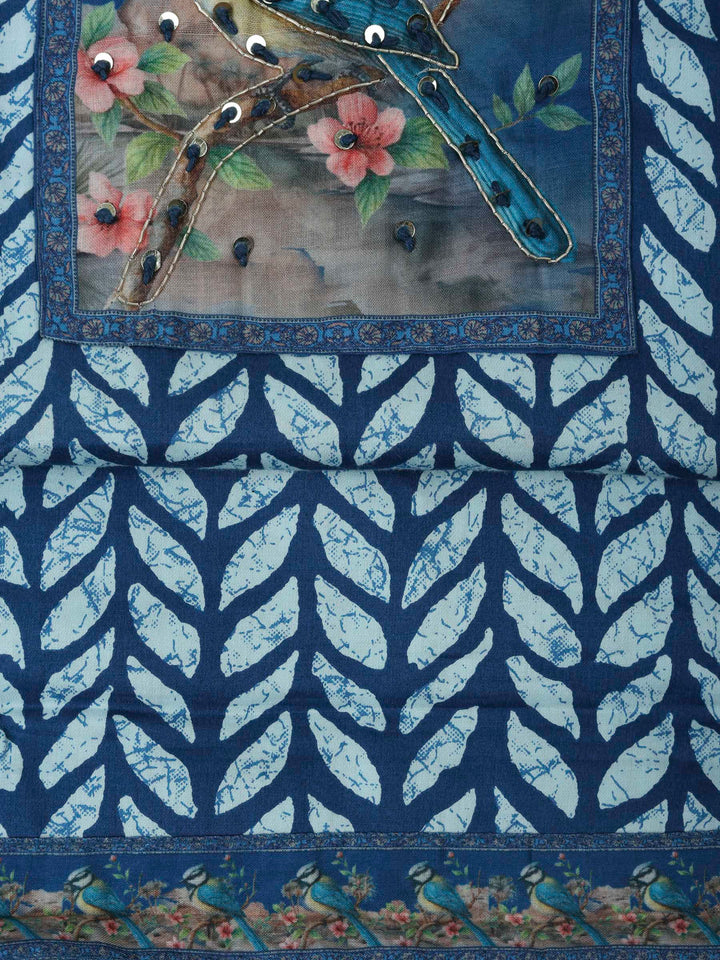 Blue Cotton Blend Printed Unstitched Dress Material