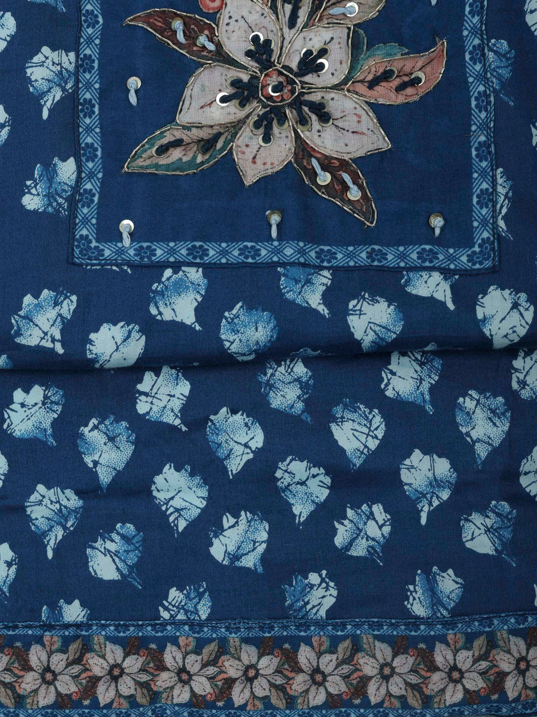 Blue Cotton Blend Printed Unstitched Dress Material