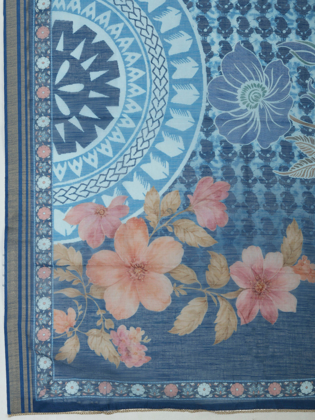 Blue Cotton Blend Printed Unstitched Dress Material