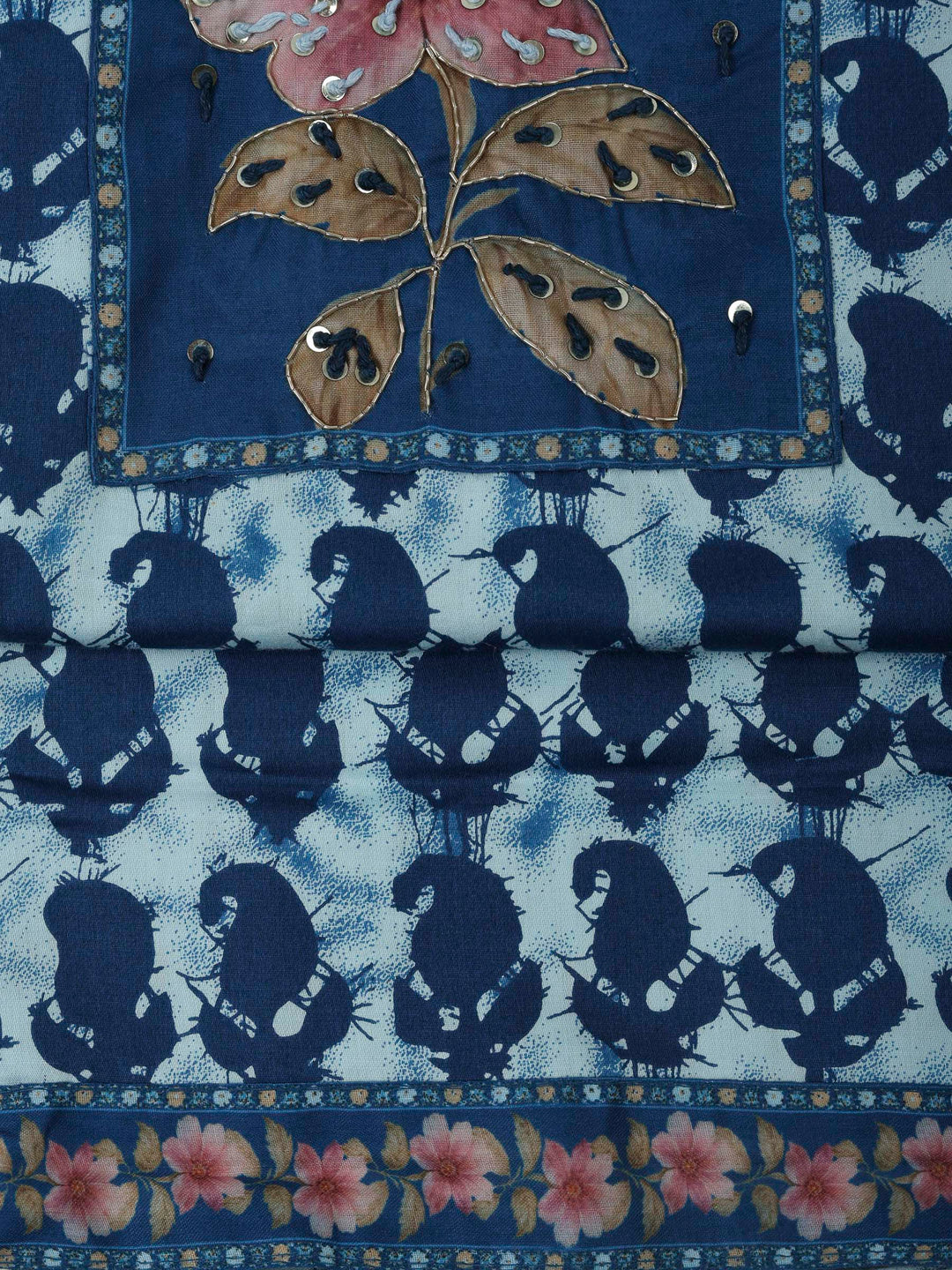 Blue Cotton Blend Printed Unstitched Dress Material