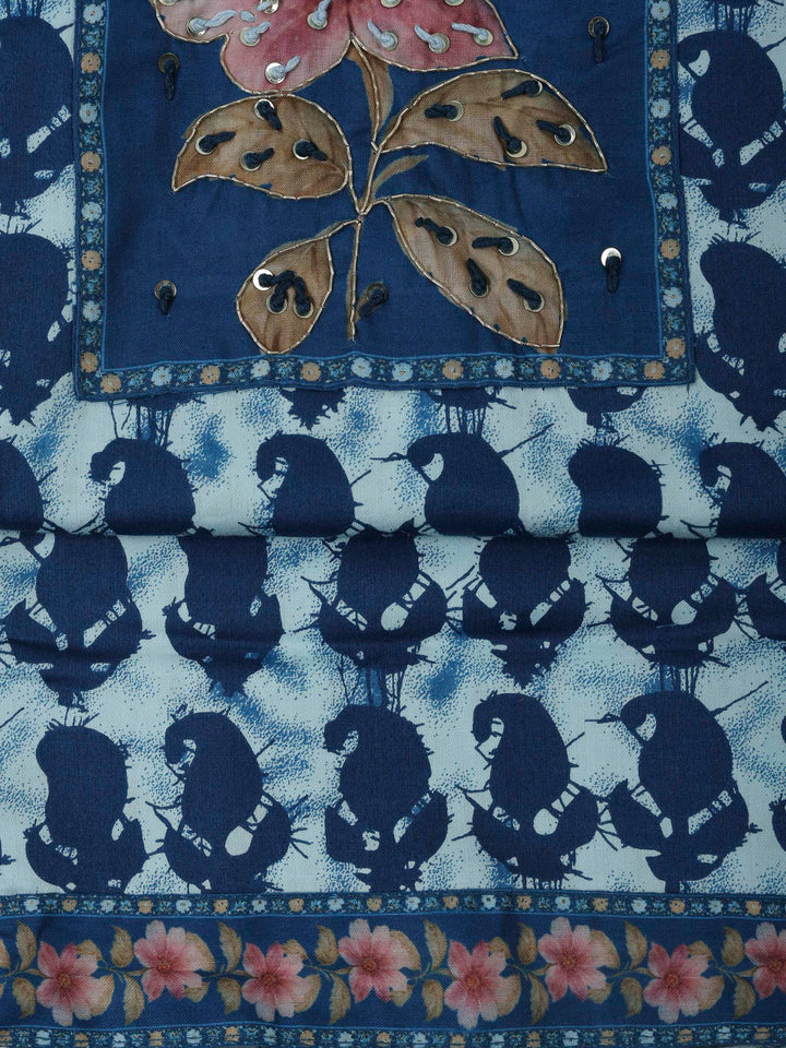 Blue Cotton Blend Printed Unstitched Dress Material