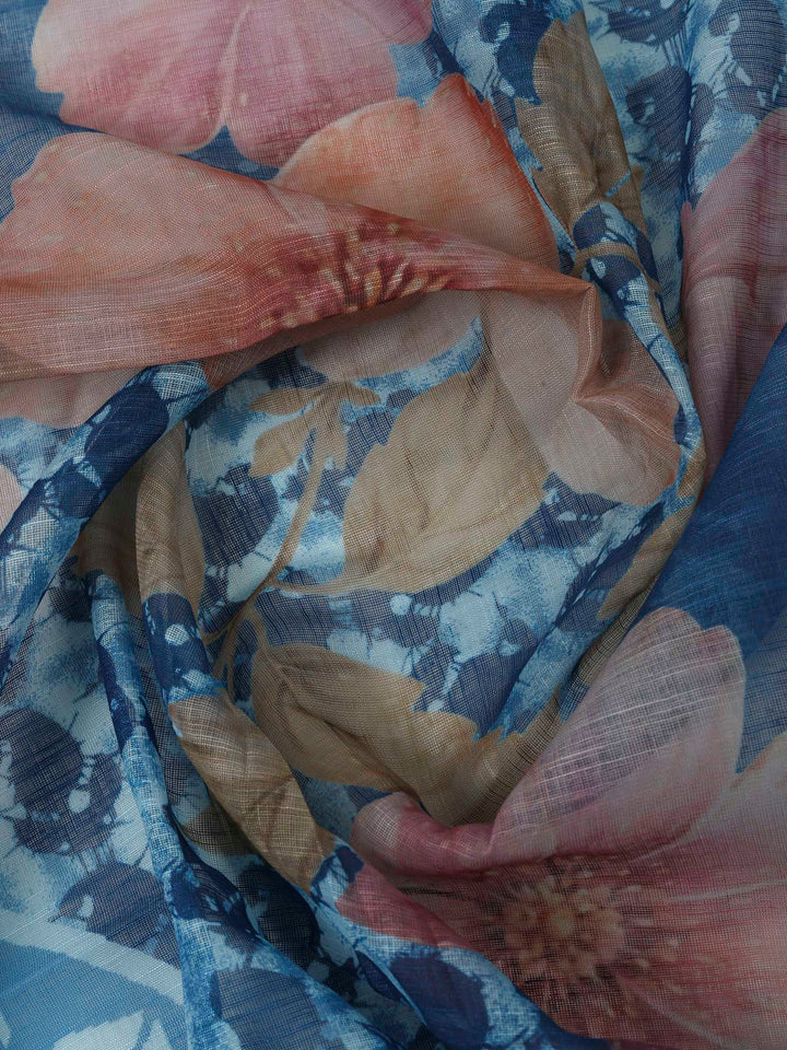 Blue Cotton Blend Printed Unstitched Dress Material