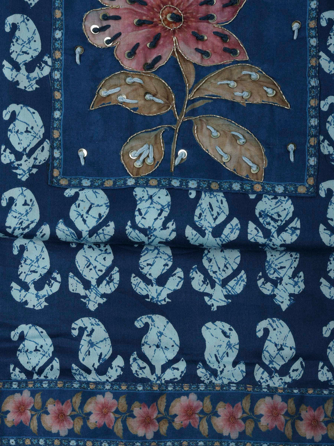 Blue Cotton Blend Printed Unstitched Dress Material