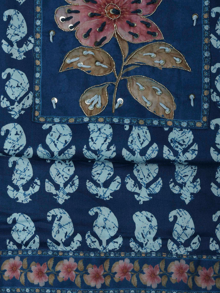 Blue Cotton Blend Printed Unstitched Dress Material