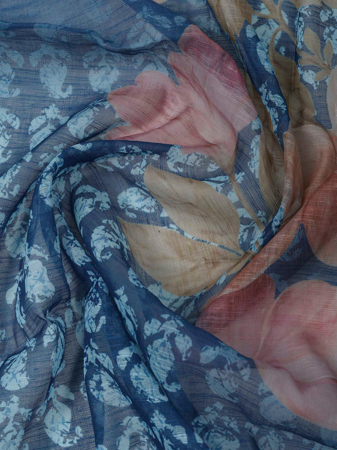 Blue Cotton Blend Printed Unstitched Dress Material