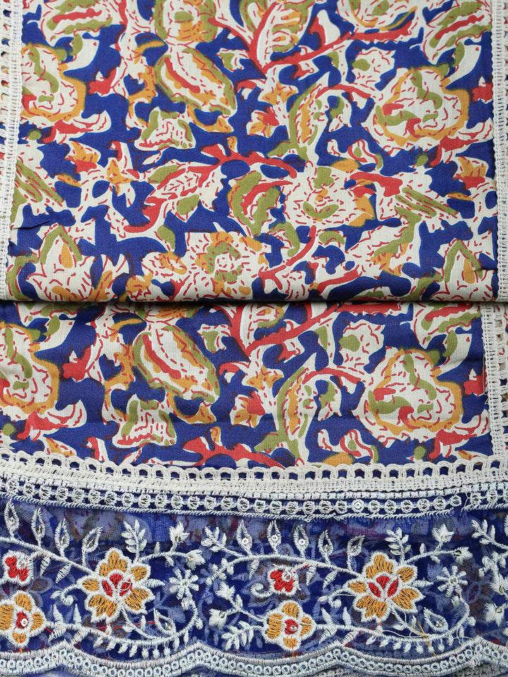 Navy Blue Cotton Blend Printed Unstitched Dress Material