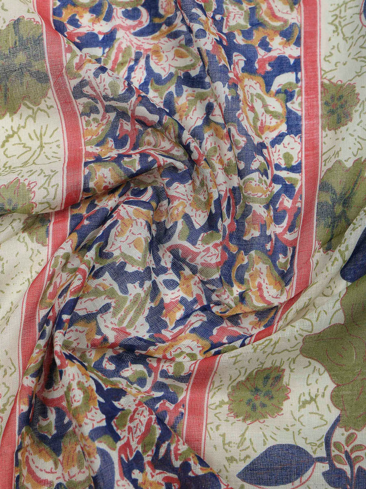Navy Blue Cotton Blend Printed Unstitched Dress Material