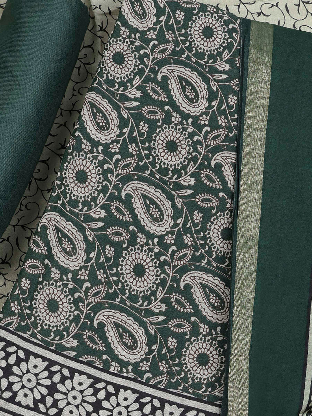 Green Cotton Blend Printed Unstitched Dress Material