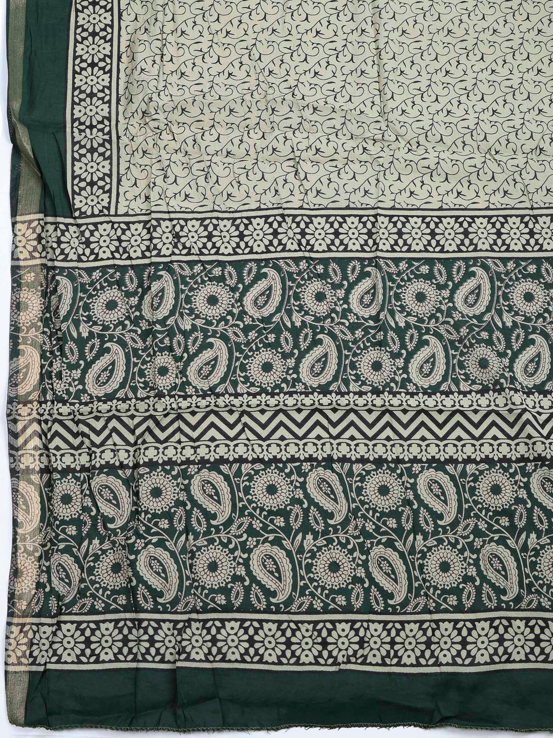 Green Cotton Blend Printed Unstitched Dress Material