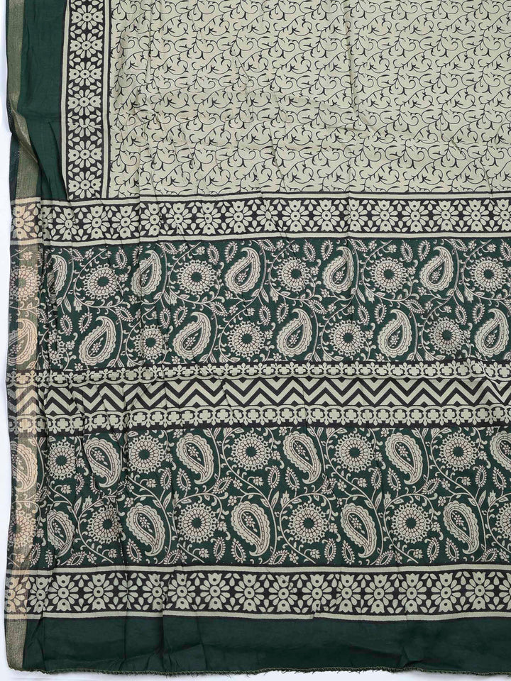 Green Cotton Blend Printed Unstitched Dress Material