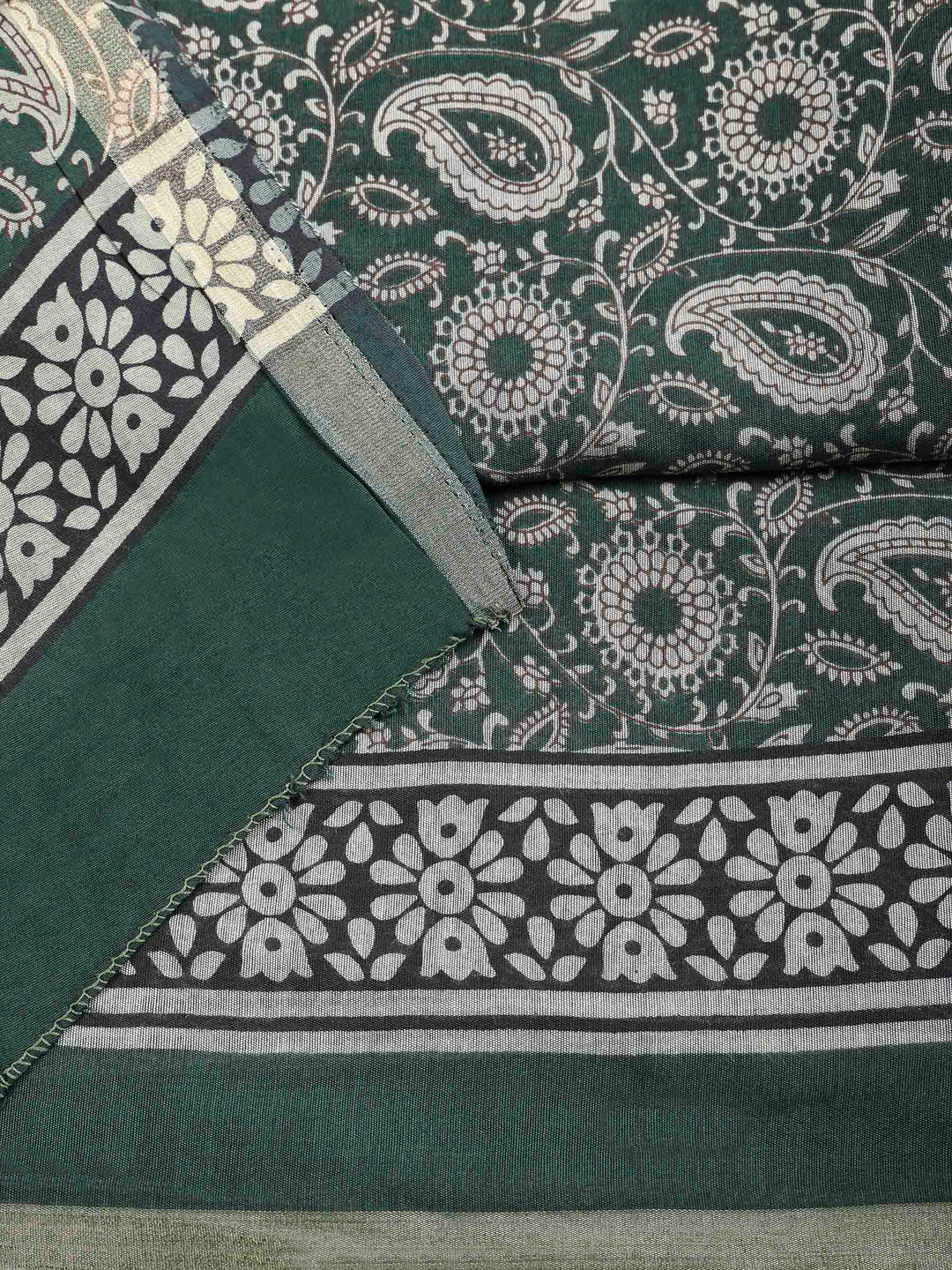 Green Cotton Blend Printed Unstitched Dress Material