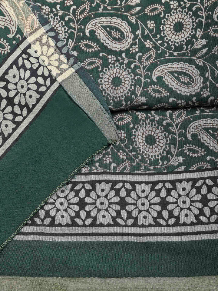 Green Cotton Blend Printed Unstitched Dress Material