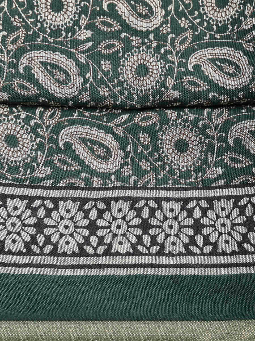 Green Cotton Blend Printed Unstitched Dress Material