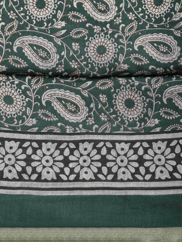 Green Cotton Blend Printed Unstitched Dress Material