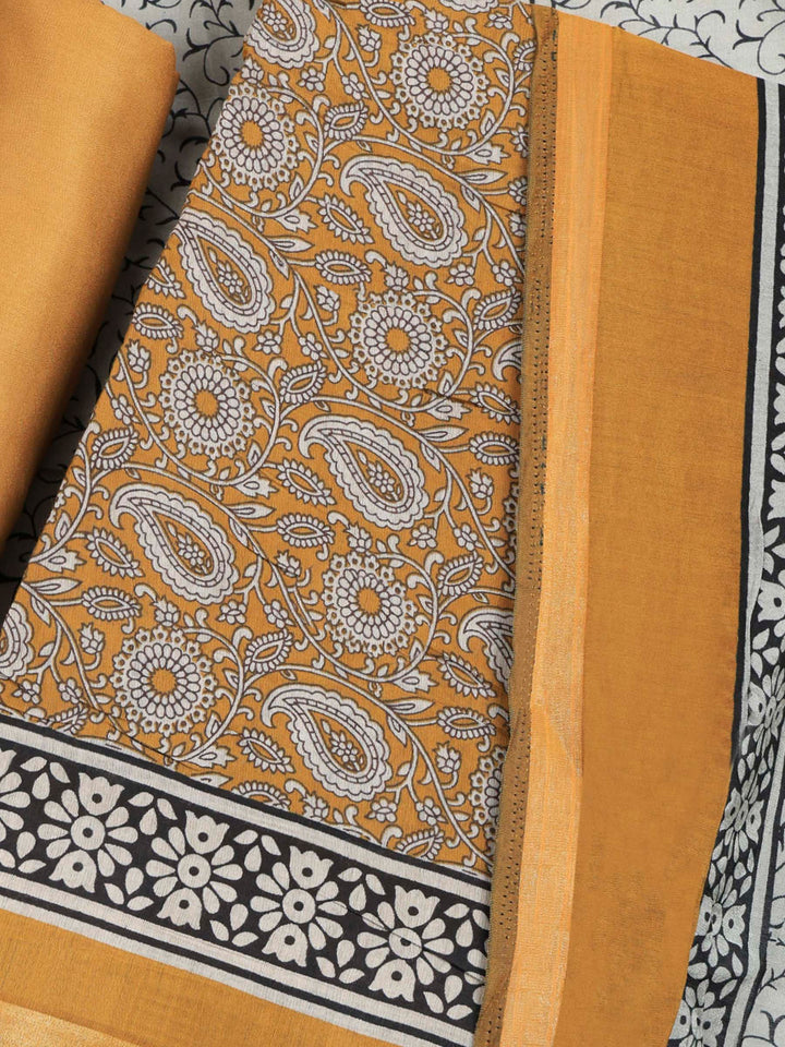 Mustard Cotton Blend Printed Unstitched Dress Material