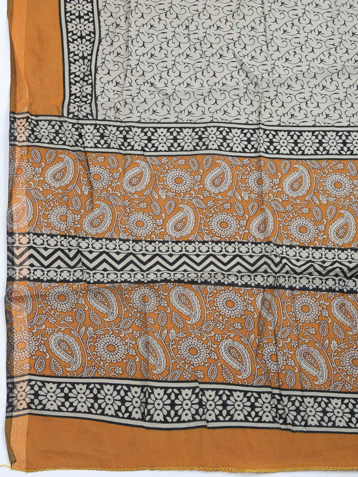 Mustard Cotton Blend Printed Unstitched Dress Material