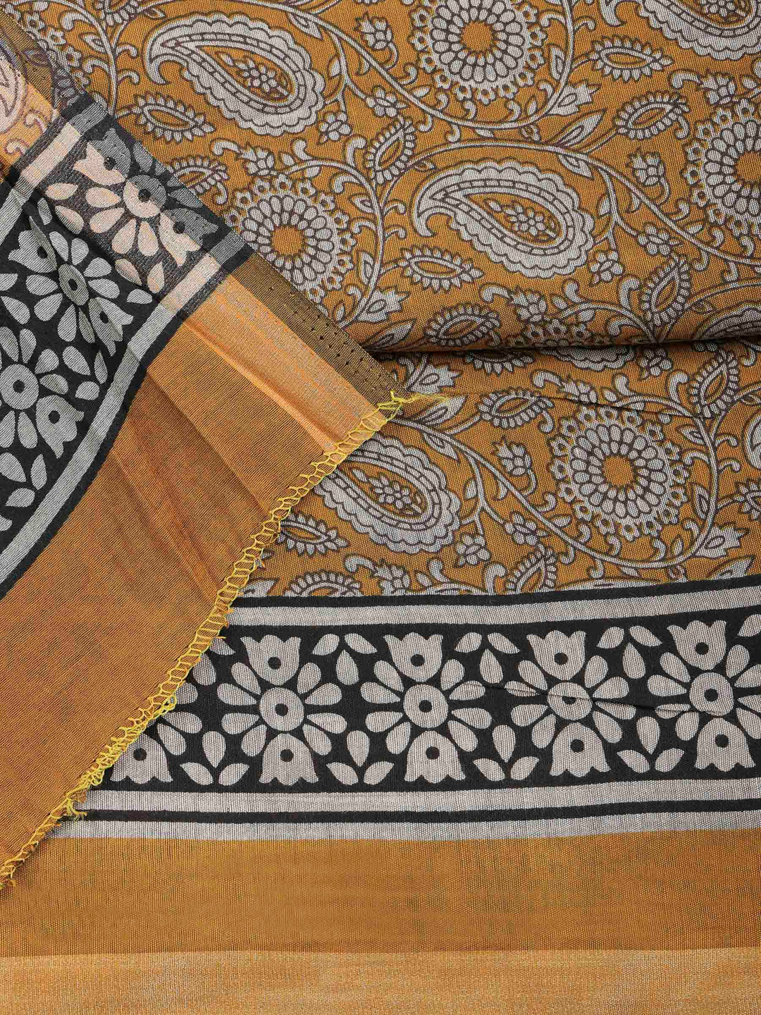 Mustard Cotton Blend Printed Unstitched Dress Material