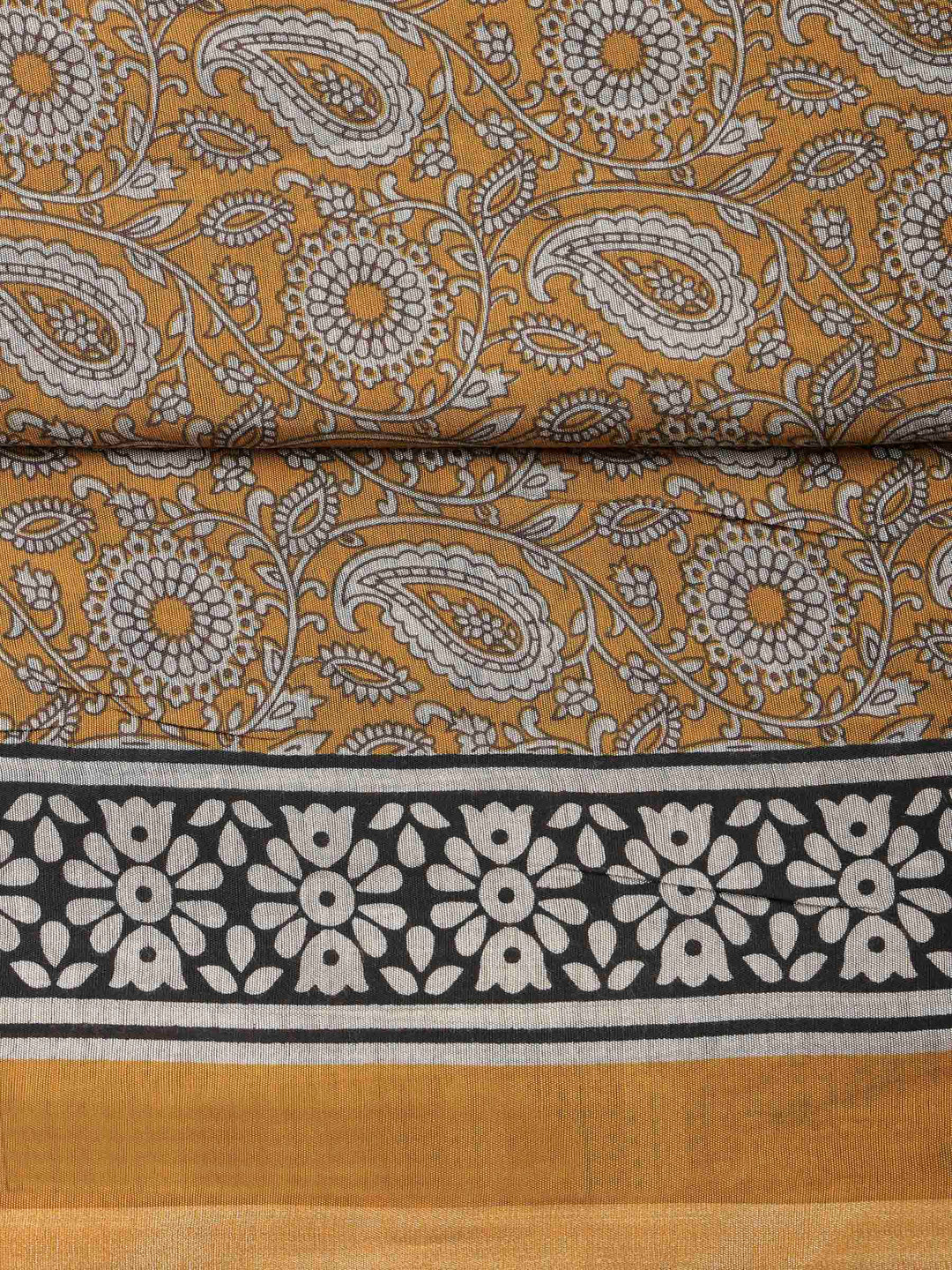 Mustard Cotton Blend Printed Unstitched Dress Material