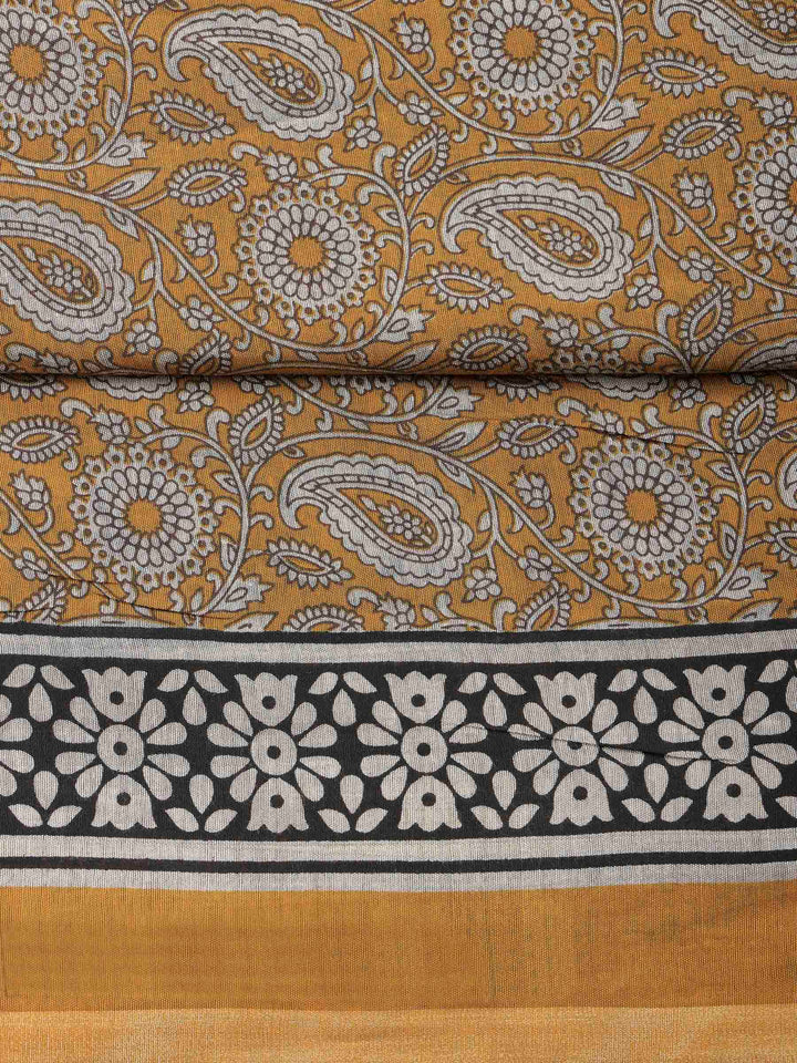Mustard Cotton Blend Printed Unstitched Dress Material