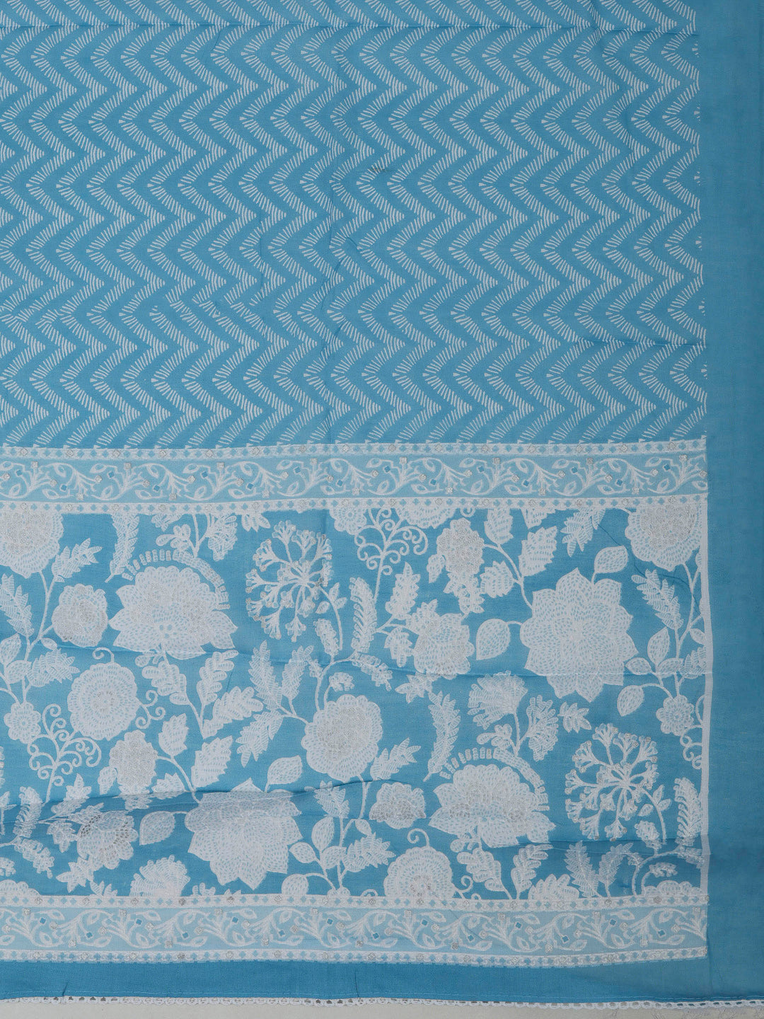 Blue Cotton Blend Printed Unstitched Dress Material