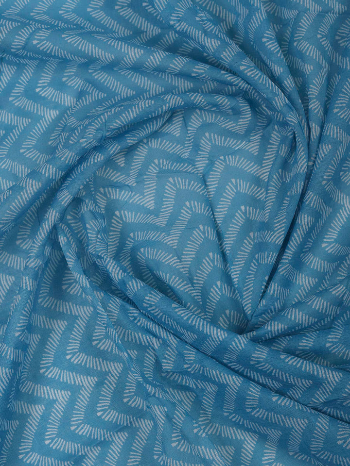 Blue Cotton Blend Printed Unstitched Dress Material