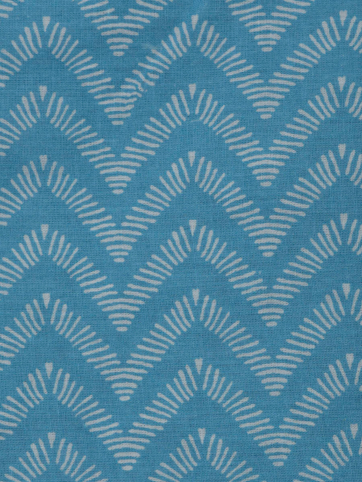 Blue Cotton Blend Printed Unstitched Dress Material