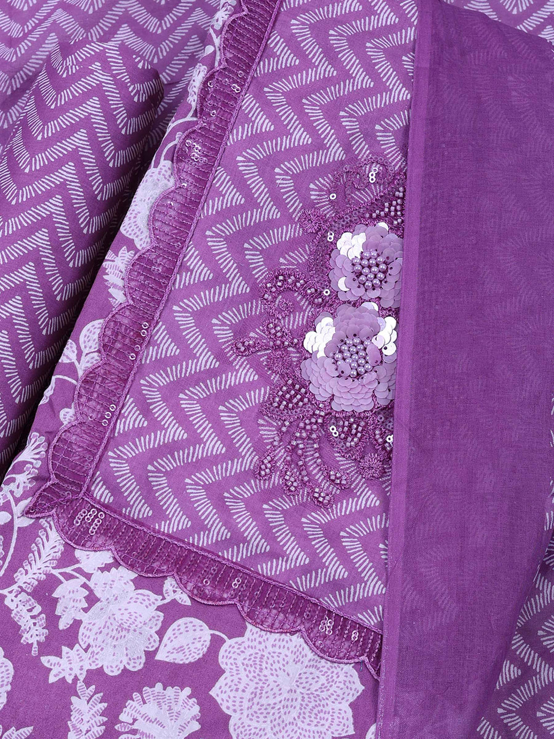 Lavender Cotton Blend Printed Unstitched Dress Material