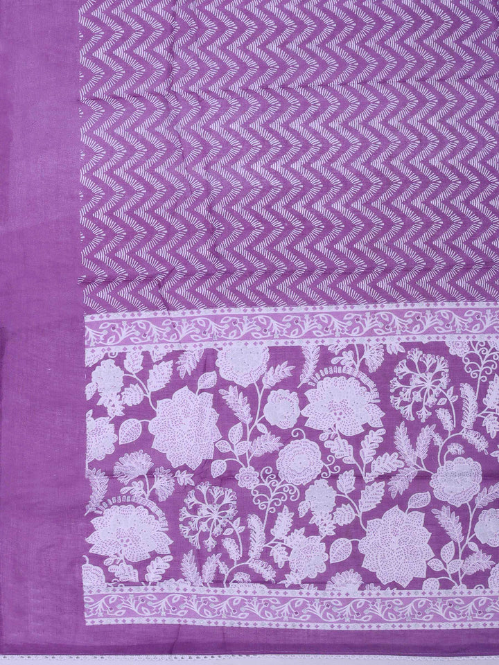 Lavender Cotton Blend Printed Unstitched Dress Material