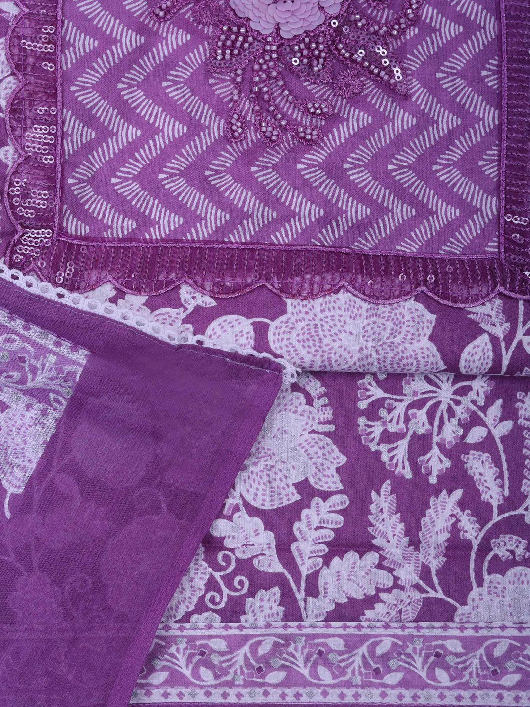 Lavender Cotton Blend Printed Unstitched Dress Material