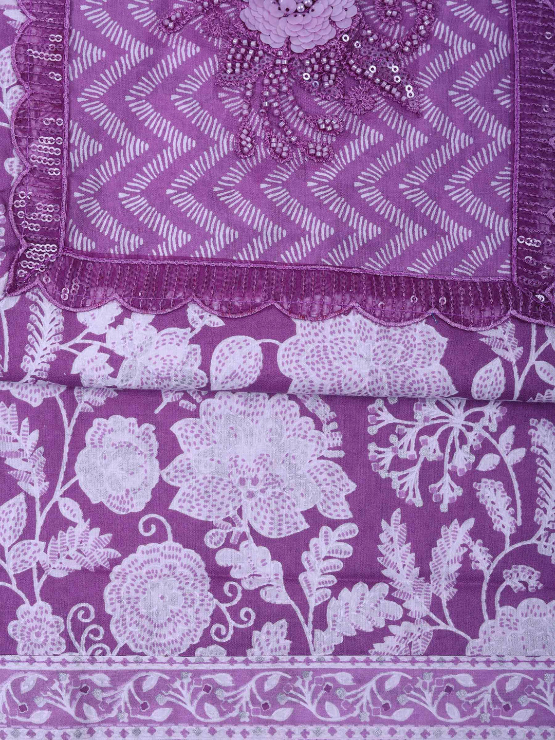 Lavender Cotton Blend Printed Unstitched Dress Material