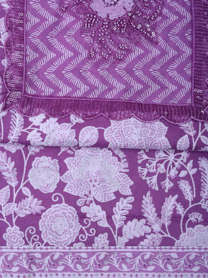Lavender Cotton Blend Printed Unstitched Dress Material