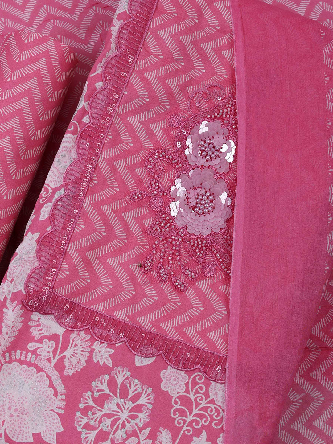 Pink Cotton Blend Printed Unstitched Dress Material