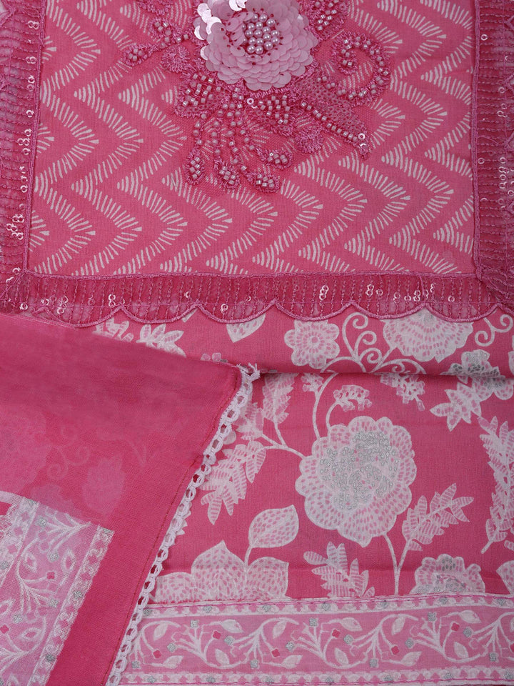 Pink Cotton Blend Printed Unstitched Dress Material