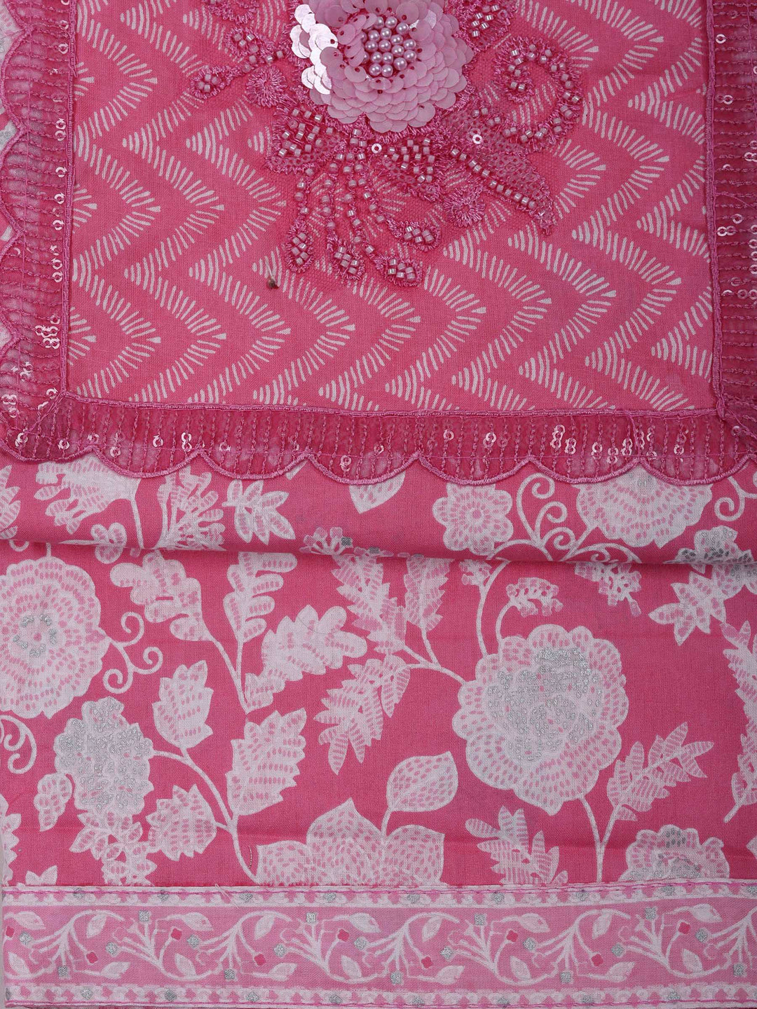 Pink Cotton Blend Printed Unstitched Dress Material