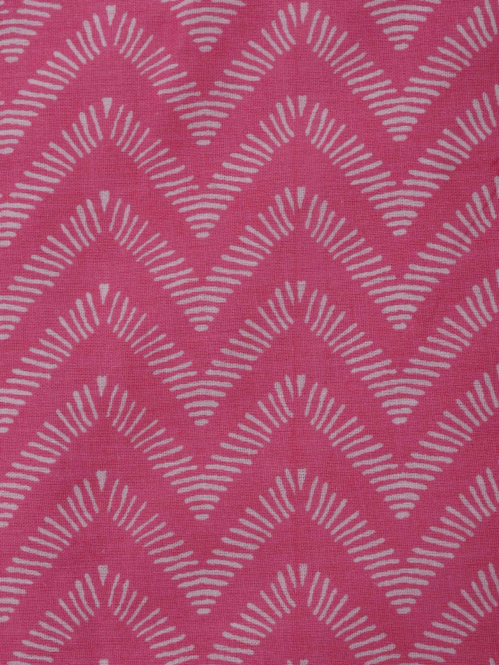 Pink Cotton Blend Printed Unstitched Dress Material