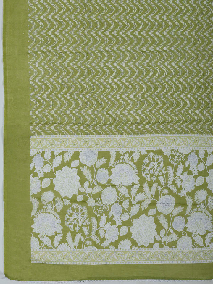 Pista Green Cotton Blend Printed Unstitched Dress Material