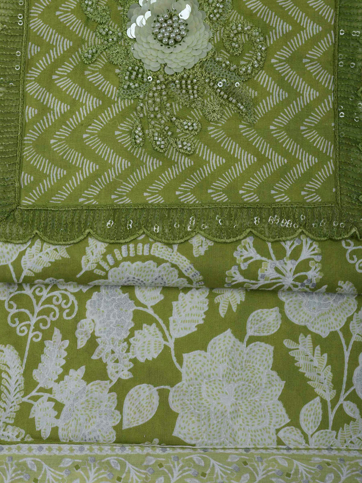 Pista Green Cotton Blend Printed Unstitched Dress Material