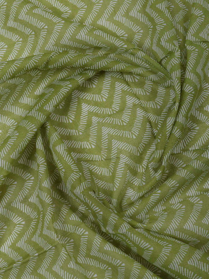Pista Green Cotton Blend Printed Unstitched Dress Material